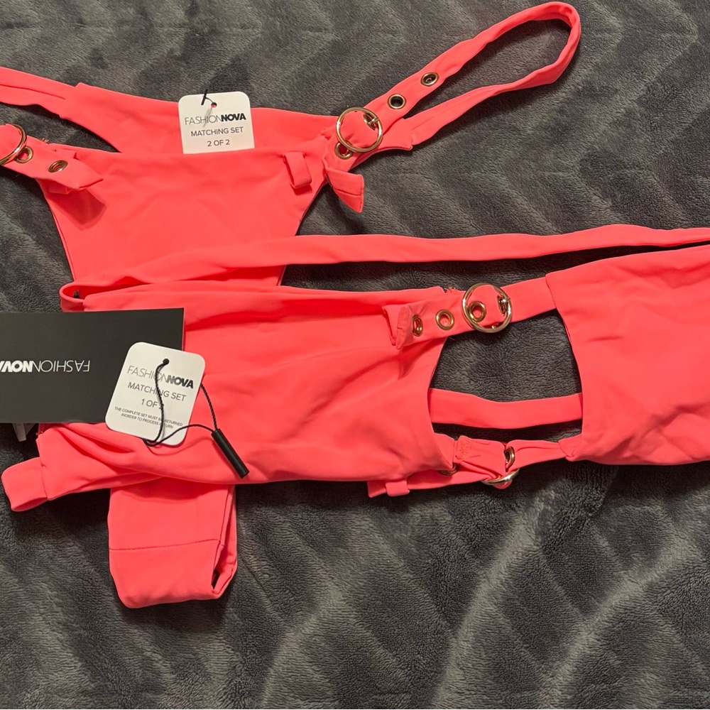 Fashion Nova pink bandeau strappy bikini